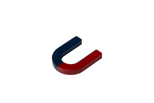 Red and Blue Horseshoe Magnet Isolated on Black Background PNG