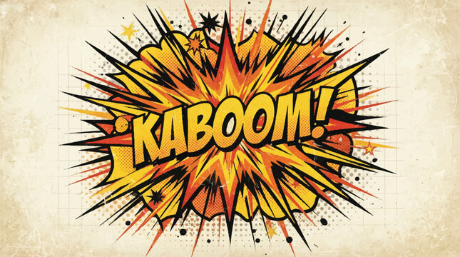 Comic style explosion graphic with Kaboom burst design for pop art and action scenes.