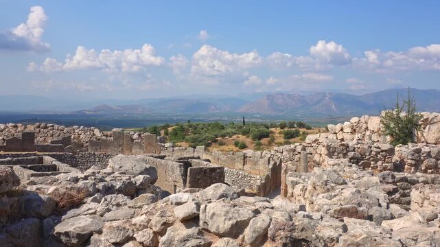 Ancient Mycenae archaeological site ruins panorama