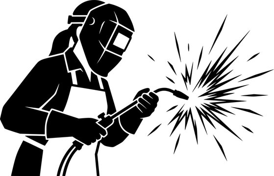 Female Welder Silhouette in Safety Gear Industrial Construction Vector Graphic