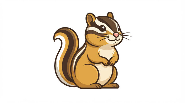 Playful brown chipmunk cartoon illustration showing a cute rodent with fluffy tail and cheeks.
