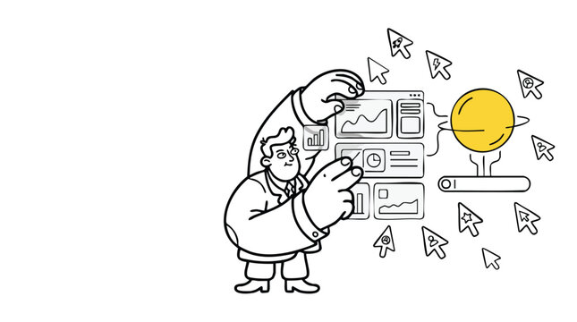 Businessman interacting with digital interface and data visualization