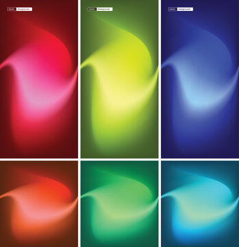 A professional collection of vertical abstract gradient backgrounds featuring smooth, luminous fluid waves and glowing color blends.