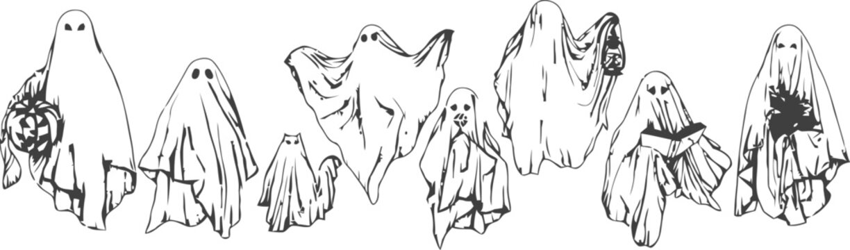 Vintage halloween ghost illustrations collection spooky sheet ghosts