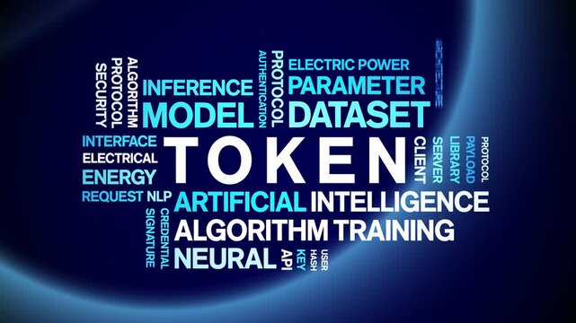 Token animated word cloud-text design animation tag kinetic typography seamless loop.