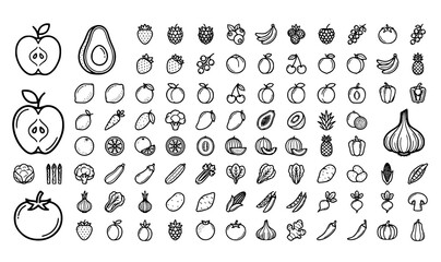 Culinary grocery line icons set with editable stroke organic fruit vegetable and berry food graphics © ABDUL STUDIO