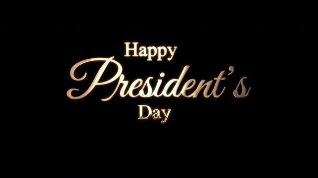 Elegant golden calligraphy and lettering text of "Happy President's Day" on black background. Perfect for greeting cards, holiday banners, social media posts, and celebration designs.