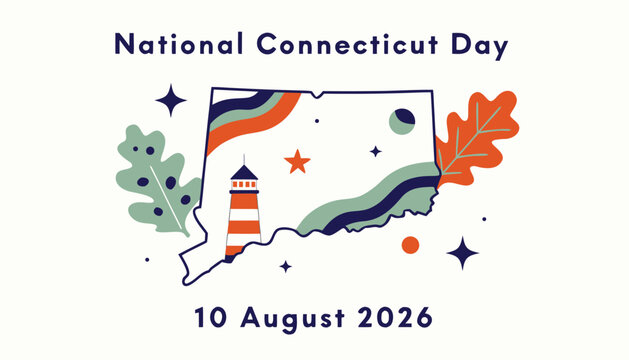 National Connecticut Day graphic featuring a lighthouse and colorful autumn leaves