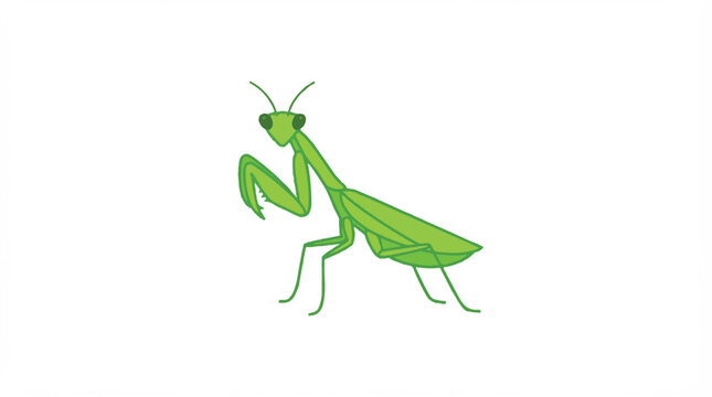 Bright green cartoon praying mantis illustration in a dynamic pose.