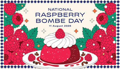 Festive illustration celebrating national raspberry bombe day with vibrant berry art © vectyx2