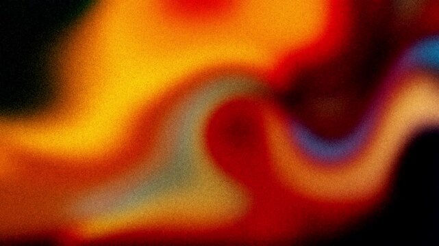 Vibrant VHS style colorful psychedelic grainy gradient color flow wave on black, music cover dance party poster design. Retro Colors. Flowing motion fluid animation. Grainy noise. Abstract neon shapes