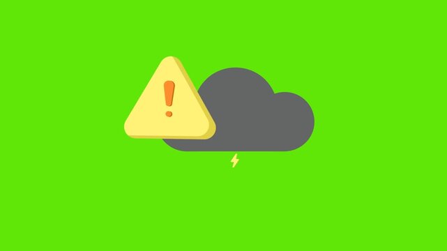 Lightning storm alert warning sign animation green screen 