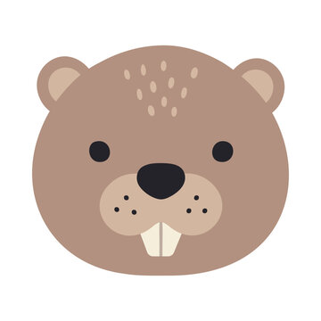 Beaver Head Cute Cartoon Animal Face Vector Illustration