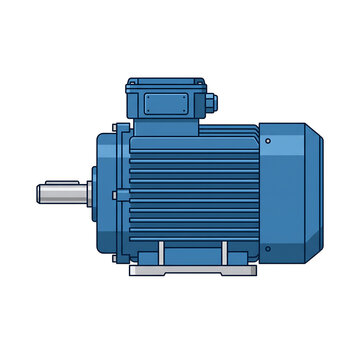 Blue industrial electric motor shown from a side profile view