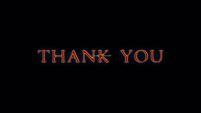 Thank you neon red spark lightning glitch text animation on black abstract background.  Promote advertising concept isolate using QuickTime Alpha Channel proress 444