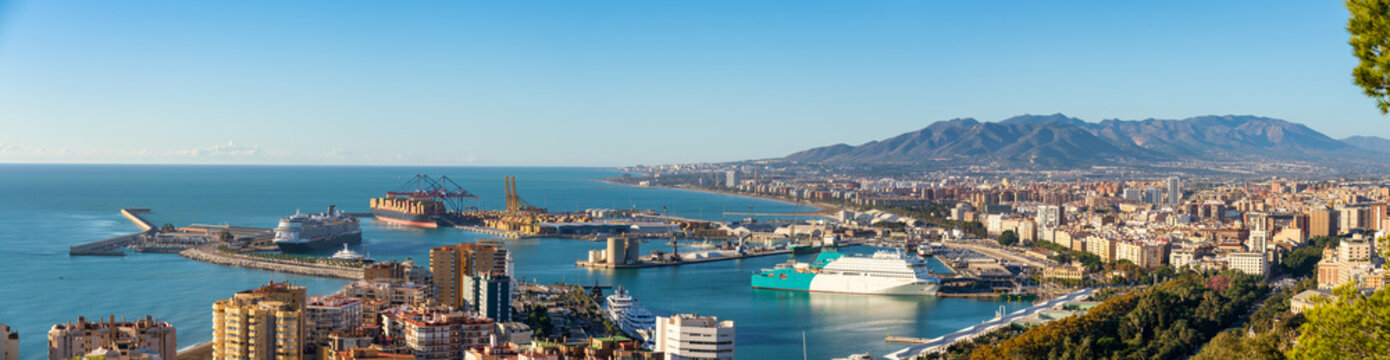Skyline panorama of Malaga shoreline. Spain