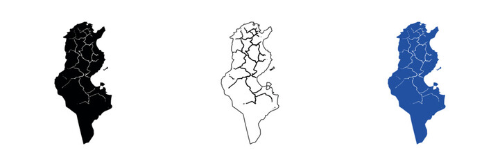 Map of Tunisia showing administrative divisions and coastline © Santiago