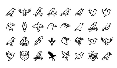 Fototapeta premium Simple Crow Bird Line Icon Set with Editable Stroke Minimal Vector Illustration