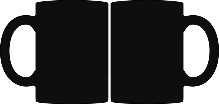 two blank coffee mugs side by side couple mug mockup black silhouette vector icon graphic isolated on white background