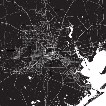 Vector Street Map of Houston Texas &ndash; Black and White Minimalist City Road Map