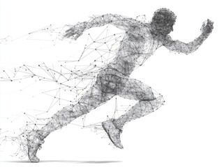 Fototapeta premium Abstract line and point connection technology of a running athlete, a minimalistic illustration concept on a white background.