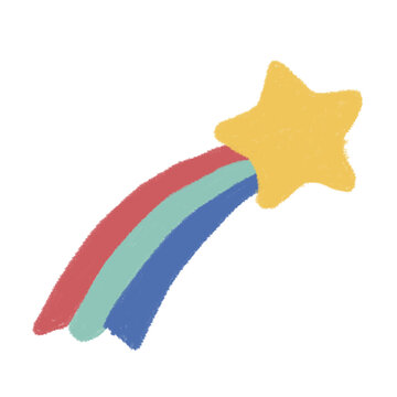 A colorful star shines brightly with a vibrant rainbow in the night sky.