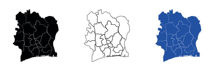 Map of Ivory Coast showing administrative divisions and borders © Santiago