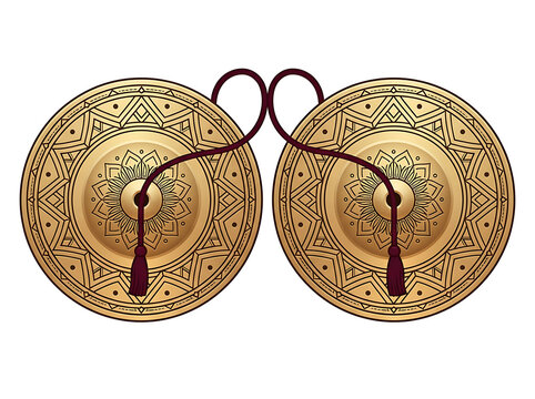 Islamic brass finger cymbals. Traditional Arabic musical instrument. Cultural percussion symbol.