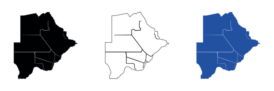 Botswana map outline with internal divisions and administrative boundaries