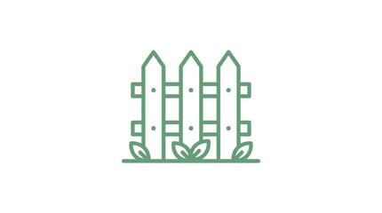 A green illustration of a wooden fence with leaves at the base stands in a natural setting on 2026-07-03. © Rudi