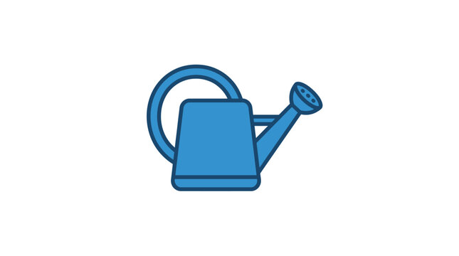 A blue watering can sits on a surface in a gardening environment with plants around.