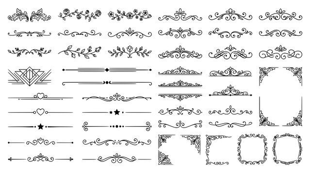 Set of decorative calligraphic dividers and ornate frames for text layout design