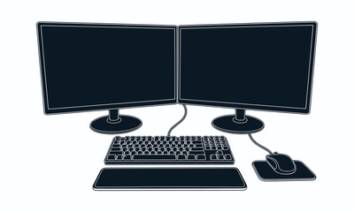 Fototapeta premium Professional Dual Monitor Workstation Setup with Mechanical Keyboard and Mouse Vector Illustration