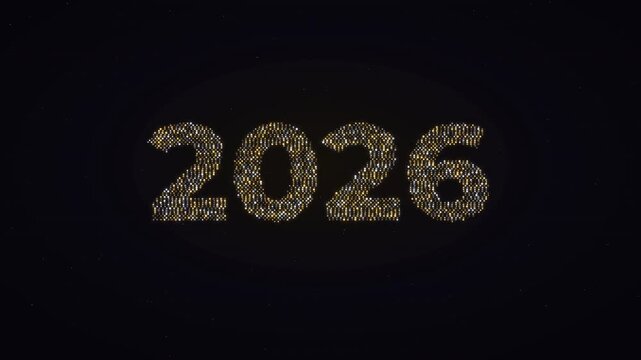 Massive Firework Explosion Transitioning from Multicolor to Golden New Year Text