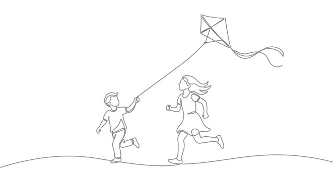 Brother and sister flying a kite for son and daughter day vector