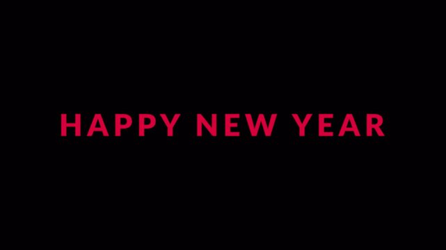 "Happy New Year Text Animation,black Kinetic Typography Word Reveal, 4K Motion Graphics with Alpha Channel"