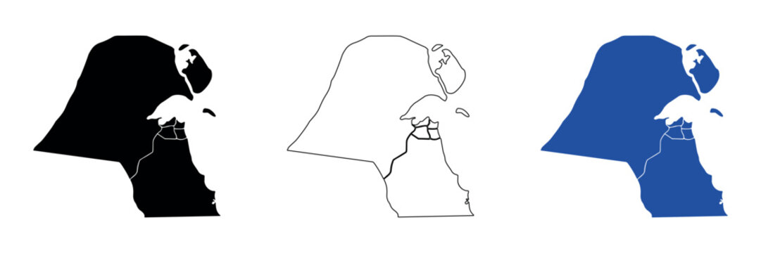 Map of Kuwait showing its administrative divisions in black and blue