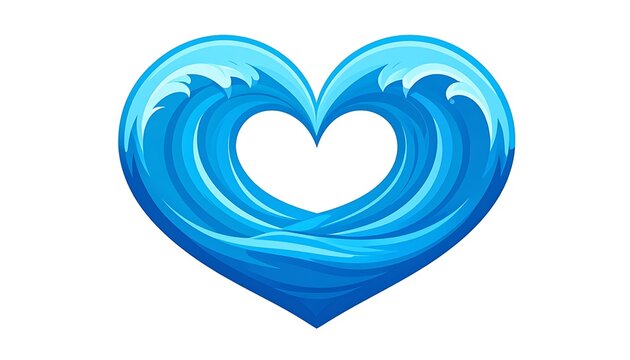 Blue ocean wave heart symbol love.