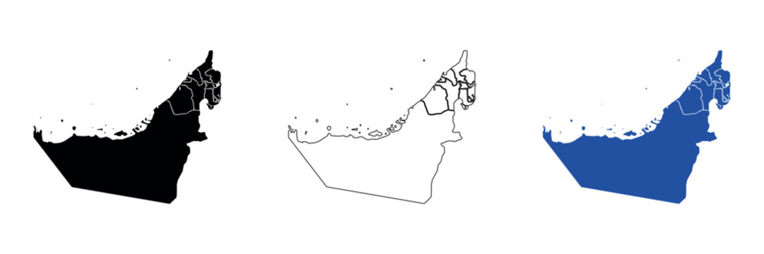 Map of the United Arab Emirates showing its administrative divisions and coastline