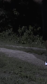 Person Walking on Path at Night