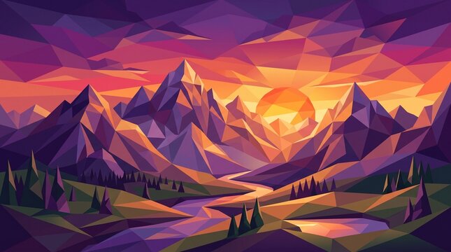 mountain landscape sunset geometric art polygon art mountain range sunset mountains colorful landscape nature scene mountain illustration geometric landscape polygonal art