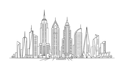 Fototapeta premium Minimalist city skyline line art illustration of skyscrapers