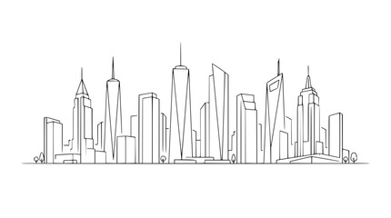 Fototapeta premium Minimalist city skyline line art illustration of skyscrapers
