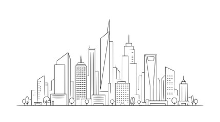 Fototapeta premium Minimalist city skyline line art illustration on white background