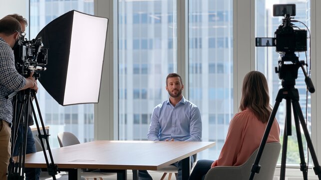 Professional video interview setup in