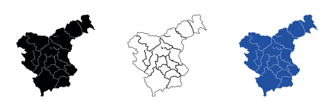 Map of Slovenia with internal administrative divisions highlighted in black and blue