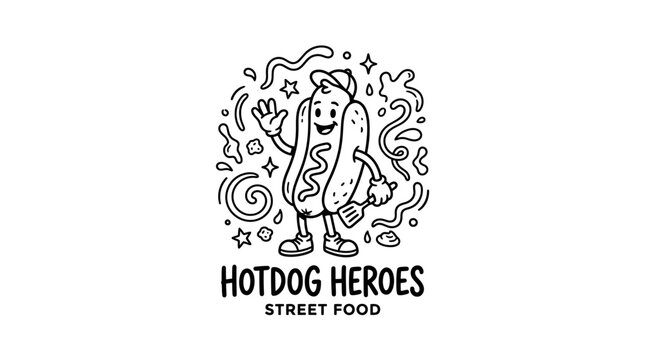 Cartoon hot dog character standing hero.