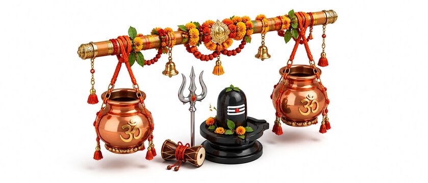 Kanwar Yatra Spiritual Vector Poster with Lord Shiva Background and Devotee Silhouette