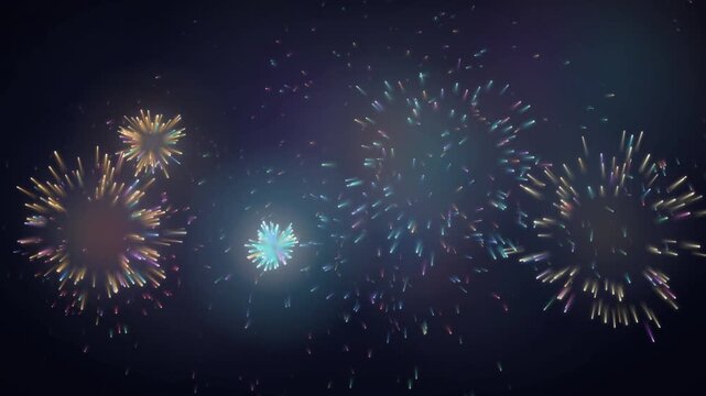 Rapid Succession of Overlapping Multicolored Firework Bursts