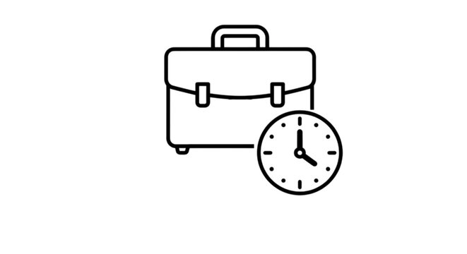 A professional black and white briefcase symbol paired with an analog clock face showing standard work hours vector image design for business time schedule